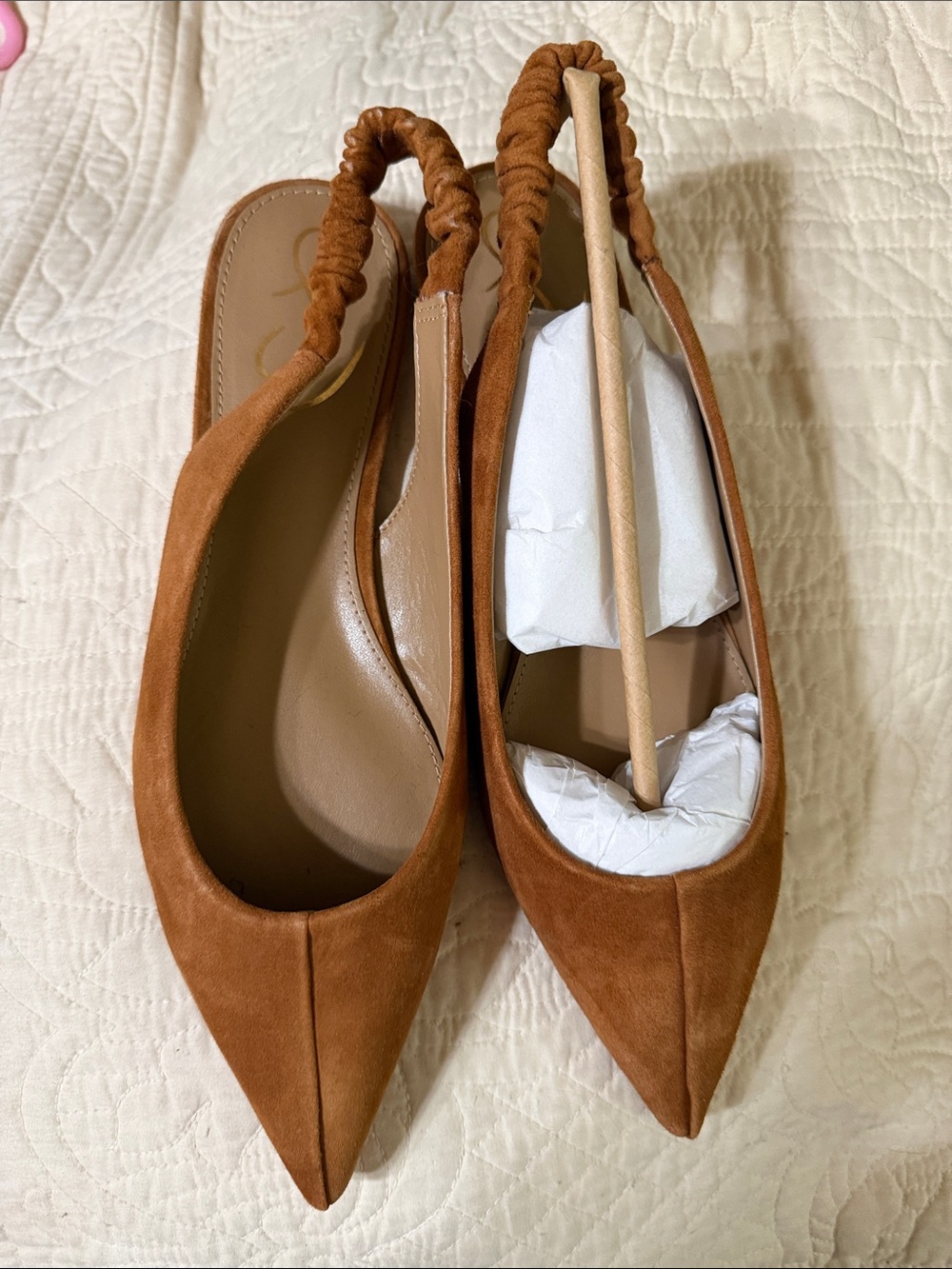 Sam Edelman Cognac Suede Pointed Slingback Flats